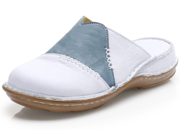 Sandaletten & Pantoletten - Gemini Clog aus schattiertem Rind-Nappaleder, in Größe 036 bis 042, in Farbe WEISS-JEANS