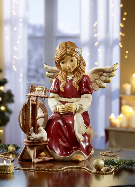 - Goebel Engel mit Spinnrad von Hand gefertigt und bemalt, in Farbe BORDEAUX