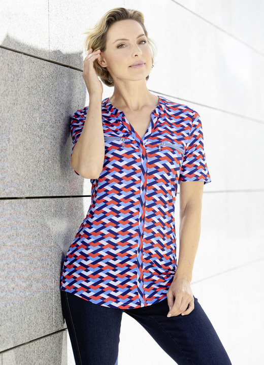Shirts - Fabelhaftes Shirt mit V-Ausschnitt in 2 Farben, in Größe 034 bis 042, in Farbe ORANGE-MARINE