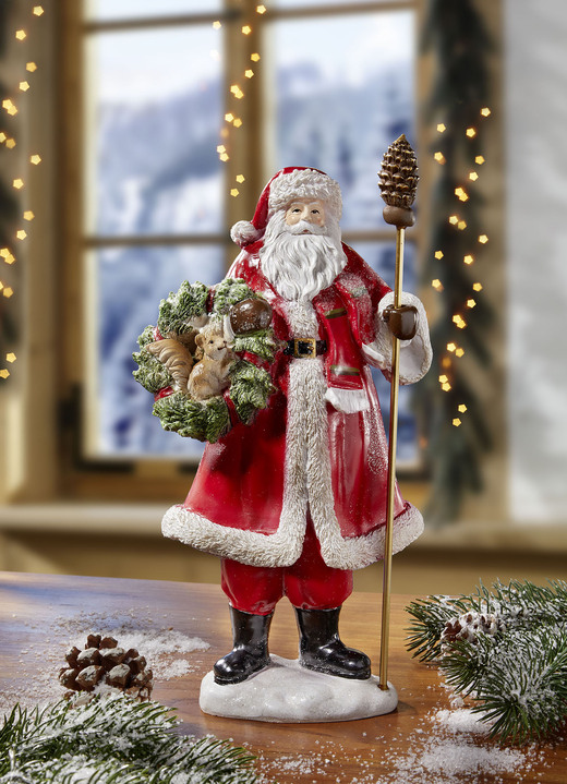 Weihnachten - Mit Glitter bestäubter Samichlaus aus Polyresin, in Farbe ROT
