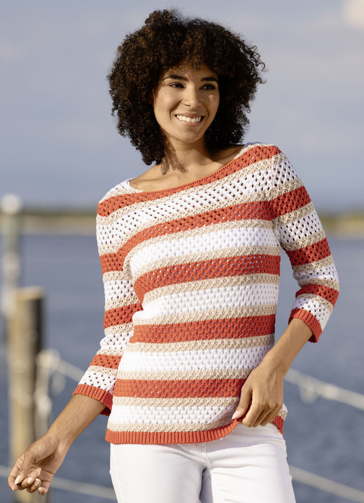 Pullover - Pullover mit nachhaltig recycelter Baumwolle, in Größe 036 bis 052, in Farbe ORANGE-BEIGE-WEISS Ansicht 1