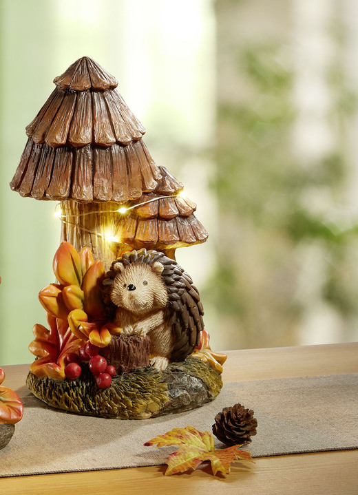 Figuren - Herbstliche Pilzen, beleuchtet, in Farbe BRAUN, in Ausführung Pilz mit Igel Ansicht 1