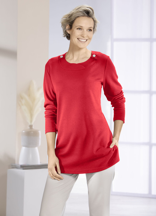 Langarm - Sweatshirt mit Zierknöpfen in 2 Farben, in Größe 040 bis 056, in Farbe ROT Ansicht 1