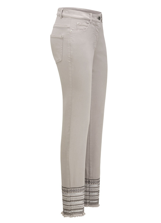 Hosen mit Knopf- und Reißverschluss - Hose mit aufwendiger Stickerei im Ethno-Stil, in Größe 017 bis 050, in Farbe GRAU Ansicht 1