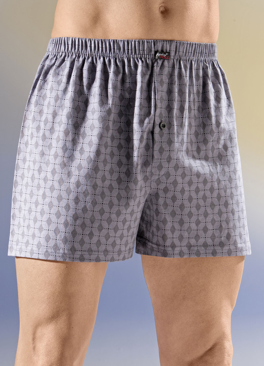 Pants & Boxershorts - Viererpack Boxershorts mit Dehnbund, in Größe 005 bis 016, in Farbe 2X GRAU-SCHWARZ, 2X SCHWARZ-GRAU
