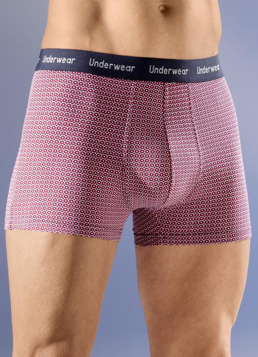 Pants & Boxershorts - Dreierpack Pants mit Elastikbund, in Größe 004 bis 010, in Farbe 2X ROT-WEISS-MARINE, 1X UNI MARINE