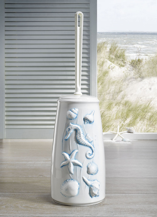 Badezimmeraccessoires - Handgearbeitete WC-Garnitur aus Keramik, in Farbe CREME-TÜRKIS Ansicht 1