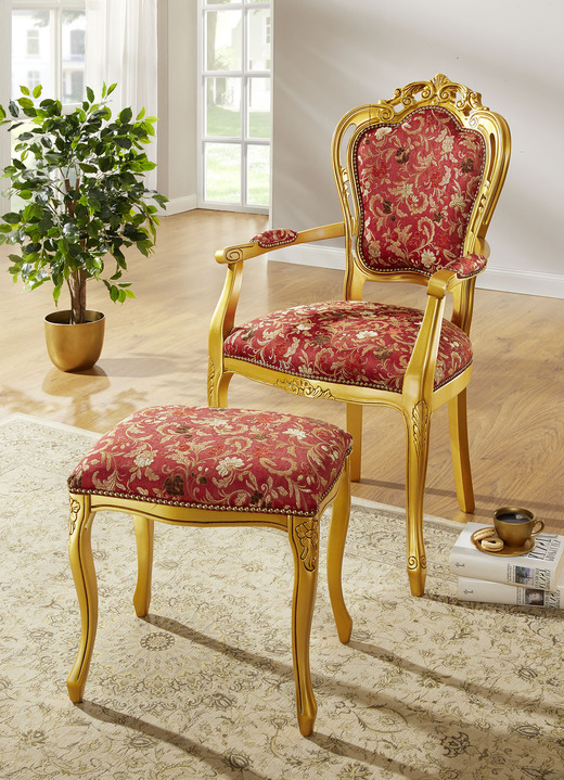 Stühle & Sitzbänke - Sitzmöbel mit massivem Buchenholz-Gestell, in Farbe ROT-GOLD, in Ausführung Hocker Ansicht 1