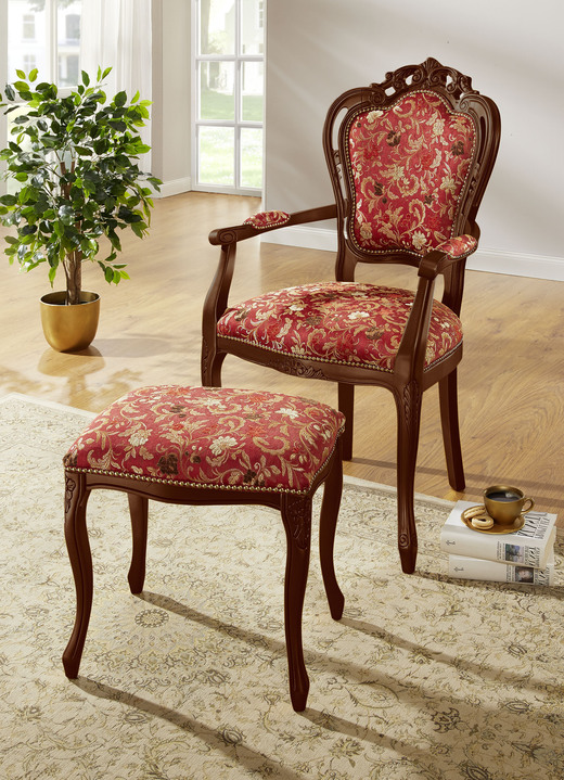 Stühle & Sitzbänke - Sitzmöbel mit massivem Buchenholz-Gestell, in Farbe ROT-NUSSBAUM, in Ausführung Hocker Ansicht 1