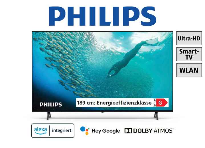 Fernseher - Philips PUS7009/12 4K-Ultra-HD-LED-Fernseher, in Farbe SCHWARZ Ansicht 1