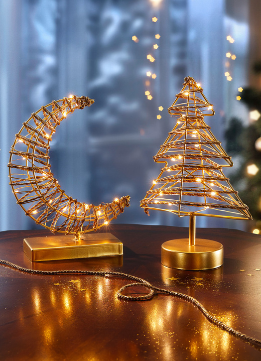 Weihnachtliche Dekorationen - Beleuchtete Dekoration mit Timerfunktion, in Farbe GOLD, in Ausführung Mond