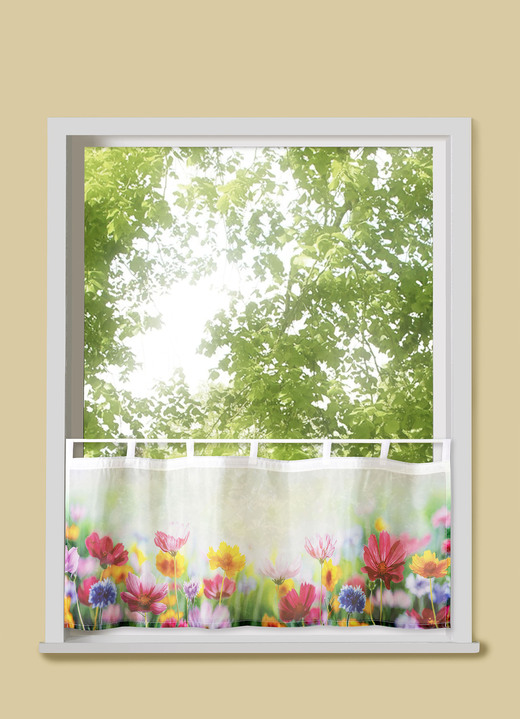 Kurzgardinen - Kurzstore Blumenwiese aus digitalbedrucktem Voile, in Größe 784 (45x 90 cm) bis 858 (60x120 cm), in Farbe MULTICOLOR Ansicht 1