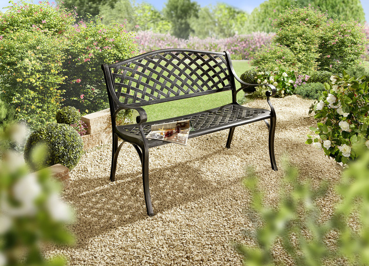 Gartenmöbel - Wetterfeste 2-Sitzer-Gartenbank aus leichten Aluguß, in Farbe ANTIKGRAU Ansicht 1