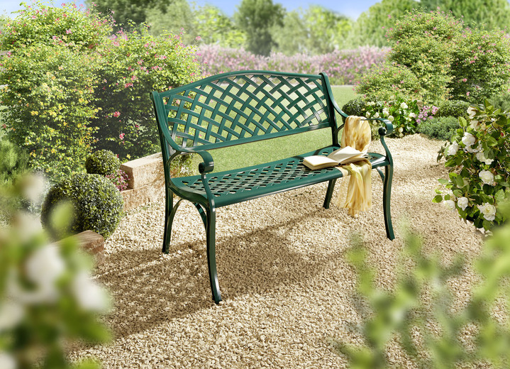 Gartenmöbel - Wetterfeste 2-Sitzer-Gartenbank aus leichten Aluguß, in Farbe DUNKELGRÜN Ansicht 1