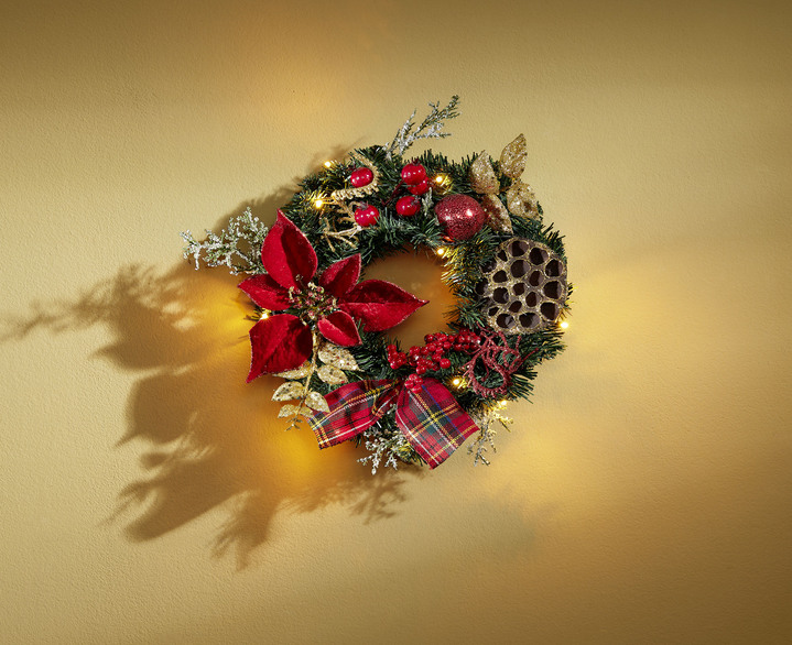 Weihnachten - Beleuchteter Tannenkranz, in Farbe GRÜN-ROT-GOLD